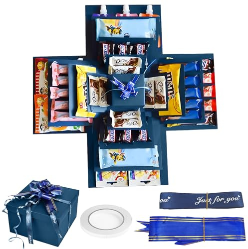 YOUNGSAY Kreative Überraschung Explosion Box, 5-lagige Blau Explosionsbox, DIY Explosionsbox Bastelset mit Klebeband und Band für Geburtstage, Hochzeiten, Jubiläum