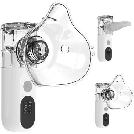 AURIVEE Tragbarer Mesh Vernebler mit Display und Fernbedienung 3 Stufen Akku USB Wiederaufladbar Feiner Spruehnebel 16ml Becher fuer Unterwegs Zuhause