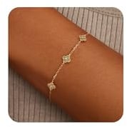ZHESHY Armband Damen Gold Vergoldet Geburtstag Kleeblatt Armbänder Damen | Wasserfest Verstellbare Zirkonia Armkette,14 Karat Goldenes Ketten Handkette,Geschenk,Schmuck für Frauen Freundin Mädchen