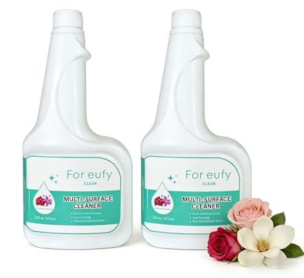 Multifunctional Floor Cleaning Solution Compatible with Eufy Robot Vacuum Cleaner, Low-Foam No-Residue, 473ml, Dilution Ratio 1:200, Rose and Magnolia Scent(2 Bottle)