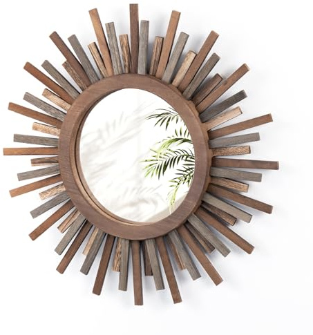 amoard 46cm Boho Sonnenstrahl Spiegel, Rustikaler Holz-Bauernhausspiegel, Wanddekoration, Raumdekoration, Zuhause, Wohnzimmer, Eingangsbereich