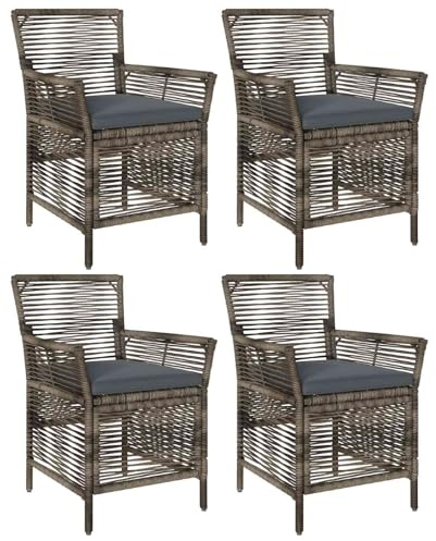 vidaXL Gartenstuhl mit Kissen 4 pcs Grau und Dunkelgrau Poly-Rattan, Moderne Gartenmöbel, bequemer Essstuhl, Poly-Rattan-Sitz, gedrehte Schnur, entspannende Sitzgelegenheit