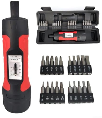 Zilimontt - Cacciavite manuale con coppia preimpostata / Cacciavite con attacco da 10,2 cm, chiave a scatto regolabile 10-65 in.-lb con manico ergonomico antiscivolo, in acciaio ad alto tenore di