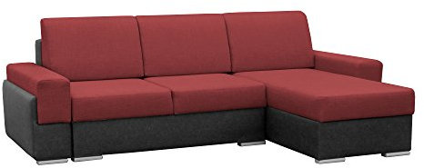 mb-moebel kleine Ecksofa Sofa Eckcouch Couch mit Schlaffunktion und Zwei Bettkasten Ottomane L-Form Wohnlandschaft Bruno (Rot + Schwarz, Ecksofa Rechts)