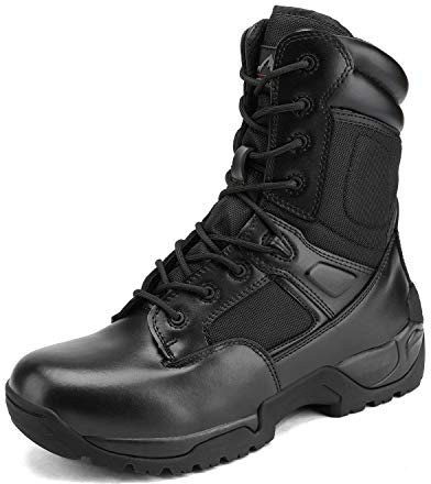 NORTIV 8 Uomo Stivali Militari da Lavoro Tattici da Uomo Escursionismo Pelle Anfibi Stivali da Combattimento,Size 40,Nero,RESPONSE