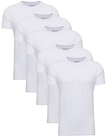 Yazubi 5er Pack Medium Weißes Tshirt Herren Weiss T Shirt Männer Mythic T-Shirt Lange Basicshirts, (Brilliant White 114001), M