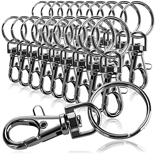 com-four® 20x Mosquetones con Llavero - Mosquetones con articulación giratoria para llaveros - 55 mm (20 Piezas Negro)
