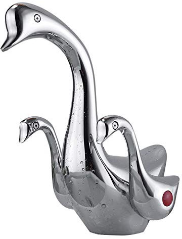 Bathroom Sink Faucet Chrome Dual Handles Lever Swan Duck Goose-Neck Waterfall One Hole Bath Lavatory Basin Mixer Tap Deck Mount Supply Line Commercial