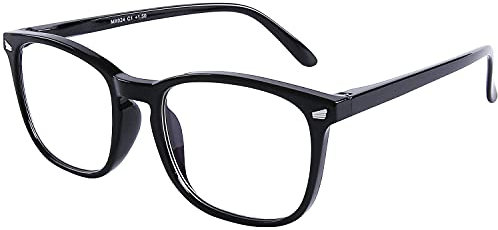 DOOViC Blue Light Blocking Computer Glasses Black/Square Lens Large Frame Non Prescription Glasses for Men/Women +0.0