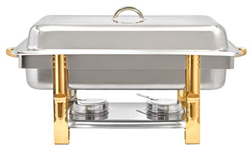 SanBouSi Scaldavivande in acciaio inox da 9 l, con contenitore per pasta combustibile e vasca per acqua, rettangolare, per catering, buffet e feste