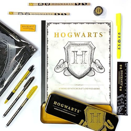 Harry Potter Geschenkeset, 11-teilliges Schreibwaren Set für Hogwarts Fans, Notizbuch, Gelstift, Textmarker, Stiftebox, Radierer und vieles mehr
