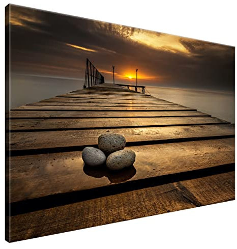 Estika Leinwand bilder - Brücke, Holz, Sonnenuntergang - 120x80 cm, 1 teilige kunstdruck - Wandbilder wohnzimmer, schlafzimmer, Moderne wanddeko, Bild auf leinwand - Natur bilder - 2414A_1B