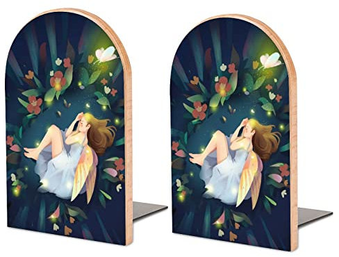 Lot De 2 Serre-Livres Anime Support De Livre Antidérapant en Bois pour Bibliothèque De Bureau