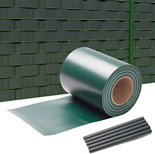 Faobureim PVC Sichtschutzstreifen 50m x 19cm Zaunblende Folie, inkl. 40 Befestigungsclips, Windschutz Sonnenschutz Sichtschutz Gartenzaun, Sichtschutzfolie für Doppelstabmattenzaun, Grün