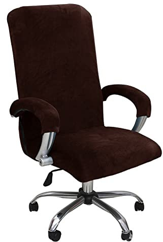 KAYBTNT Samt Bürostuhl Bezug, Hohe Lehne Bürostuhl Sitzbezug, Waschbarer Stretch Spandex Drehstuhl Stuhlhussen, Schonbezug für Bürostuhl, Universal Computer Stuhl überzug,Dark Brown,XLarge