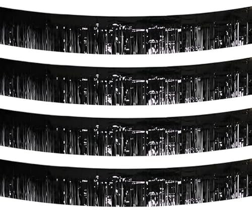 4 Packs 10 Feet Long Foil Fringe Garland Shiny Metallic Tinsel Wall Hanging Banner for Car Parade Floats Wedding Birthday Parties Ceremonies Baby Shower Garden Decorations (Black)