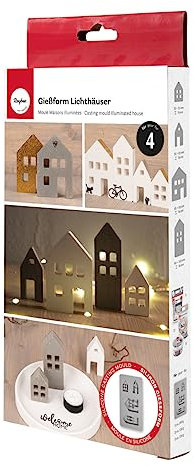 Rayher Molde silicona casitas, 4 formas, 14,5x26x1,7 cm, manualidades, 36132000