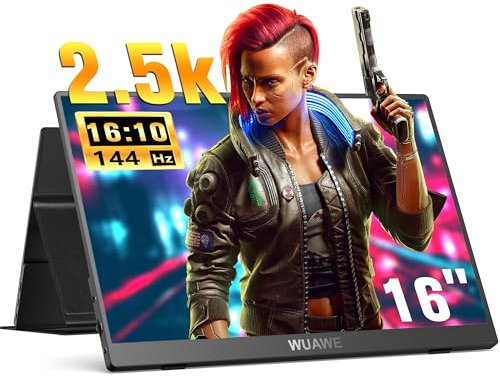 SMIRLY 16 Portable Gaming Monitor 2.5K 144Hz, 2560x1600 100% sRGB USB C HDMI Travel Monitor for Laptop, External Second Computer Monitor with HDR Freesync Low Blue Light for PC MacBook Xbox PS5