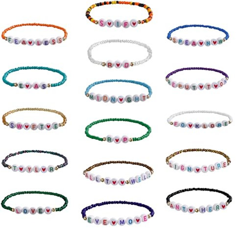 DYLYMX 16PCS Freundschaftsarmband für Swfte, Elastische Armbänder für Toylor Fans, 89 Love Speek Now Reed Repution Evermare Feerless TS Armbänder (A)