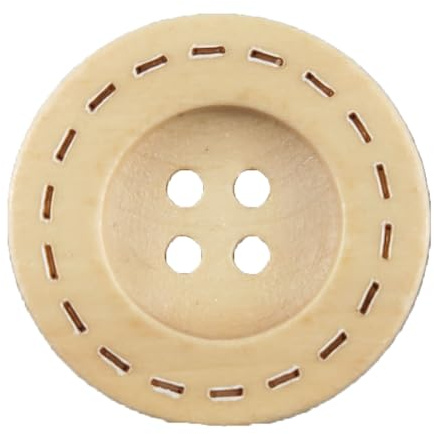 MTCELL 50 Pcs Classic Wooden Buttons, 1-Inch (25mm) Diameter - Light Beige,Dotted line,Plane Shaped,4 Holes,for Sewing Projects