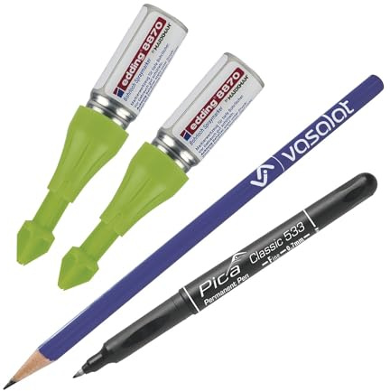 vasalat Tieflochmarker Spray grün - 2x Bohrlochmarker für deutlich sichtbare Markierungen, bis zu 250 Bohrlöcher + Permanent Pen Fine schwarz