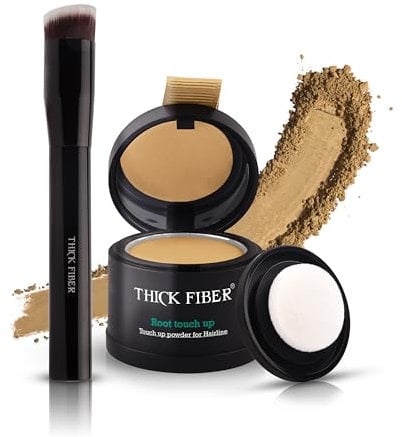 THICK FIBER Root Touch Up Powder - Water & Sweat Resistant Hair Loss Concealer Set for Thinning Hair Women, Includes Brush (Medium Blonde)