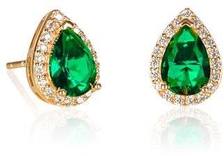 Diamond Treats Smaragdgrüne Ohrstecker in Tropfenform aus 925 Sterling Silber für Damen mit Zirkonia-Steinen, grüne Ohrringe aus Gold, Schmuck für Frauen, Vergoldete Ohrringe in Grun