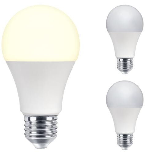 Long Life Lamp Company 10W LED E27 Light Bulb Edison Screw Warm White 3 Pack A60 White Globe