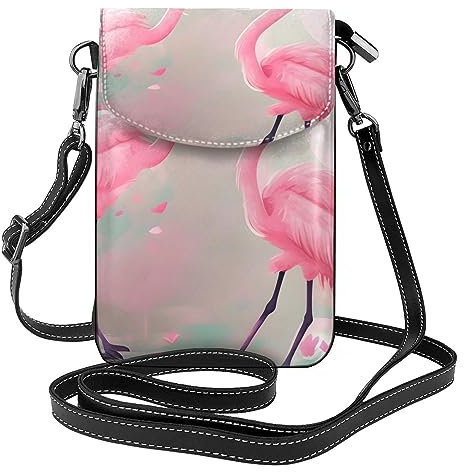 yefan Love Flamingo Umhängetasche mit Reißverschluss und Damen-Schultertasche mit Kartenschlitz, abnehmbarer Schultergurt, 19,2 x 12,5 cm., Schwarz , Einheitsgröße