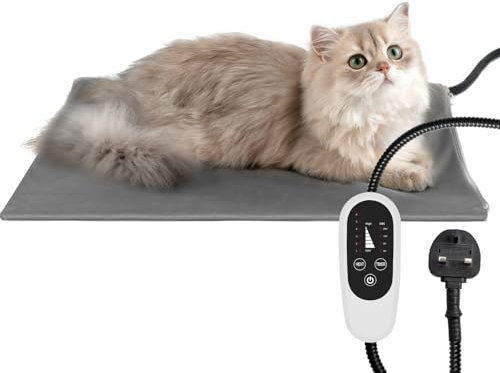 NICREW Cat Heating Pad 40x45 cm, Electric Pet Heated Bed Mat, Temp Adjustable Kitten Mat & Auto-off Controller, MET Listed, Gray