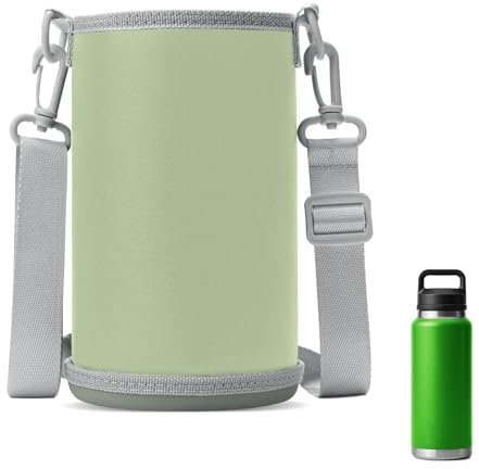 Linkidea Hard Base Water Bottle Holder Compatible with YETI Rambler Bottle 36oz/46oz, Hydro Flask Wide Mouth 32oz/40oz, Owala FreeSip, Water Bottles Sling Carrier Bag Keeps Bottle Upright, Green