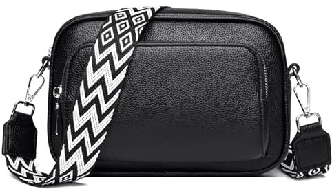 LUXCAELY Umhängetaschen Damen Schultergurten Leder Bauchtasche Crossbody Bag Damen Mode Hüfttaschen Breitem Schultergurt Schwarz