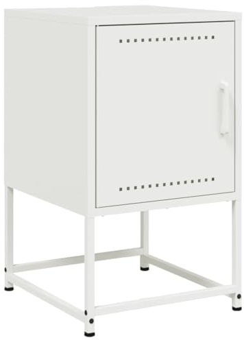 vidaXL Nachttisch, Nachtschrank mit Stauraum, Nachtkommode für Schlafzimmer, Nachtkonsole Beistelltisch, Industrieller Stil, Weiß Stahl