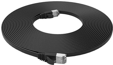 PNI Flaches Netzwerkkabel S/STP CAT7 U7100B, 2 x RJ45, 4 Adernpaare, 32AWG, Kupfer, 10 Gbit/s, 600 MHz, 10 m, schwarz