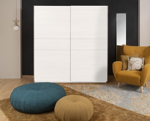 Homely | Armario de Puertas correderas Winter 170 | Acabado Laminado sintético Color Blnaco Mate con Franja Central Reversible en Blanco o Roble | Medidas 170x62. Altura 210 cm. | Diseño Funcional