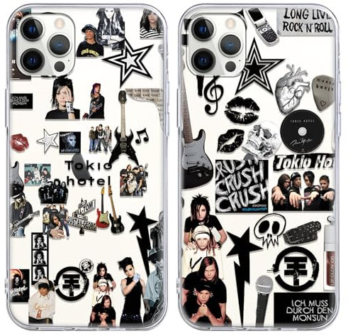 2 Stück Tansparent Silikon Handyhülle für iPhone 13 iPhone 14 Hülle 6.1, Cool Tokio Hotel Pop-Rock-Band Aesthetic Muster mit TPU Stoßfeste Kratzfeste Schutzhülle Bumper Cover Case für Fans,Muster