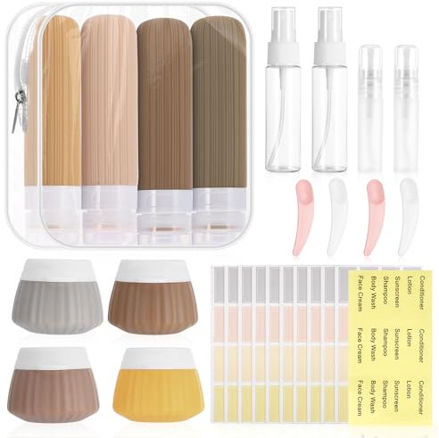 ViEinkaufen Travel Bottles for Toiletries, 19 Refillable Leakproof Holiday Essentials Accessories Silicone Squeezy Containers with Clear Bag for Shampoo Cosmetic Lotion Liquids