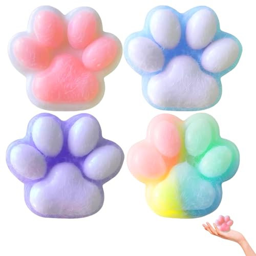 4 Teiliges Set Squishy Pfote, Squishies Handgefertigter Stress Spielzeug, Fufu Squishy Anti Stress Spielzeug, Katzenpfoten für Stressabbau Stressabbau Für Jungen Und Mädchen Geschenk