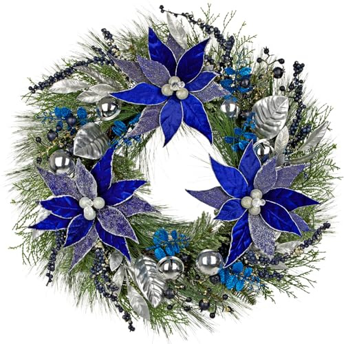 Arborus Türkranz Künstlich 60 cm Kranz Haustür Deko Ganzjährig Weihnachtsstern Blau Tannenkranz Künstlich Hängend Weihnachtsdeko Adventsdeko Erntedankfest Deko Tisch Fensterbank Wand