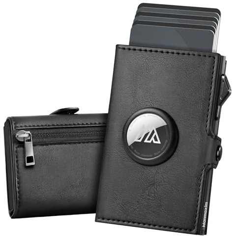 Manmaxim Portmonee Herren Airtag mit Extrem Kompakt, Pop-up Airtag Geldbeutel für 10 Karten, 2 ID Fenster & 10+ Banknote RFID Geldbörse Herren Karten Geldbeutel Smart Wallet for Men (Schwarz)