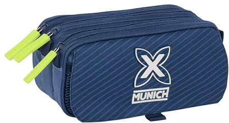 safta Munich Blue Indigo Federmäppchen, dreifaches Federmäppchen für Kinder, ideal für Kinder im Schulalter, bequem und vielseitig, Qualität und Widerstandsfähigkeit, 21,5 x 8 x 10 cm, Indigoblau, M
