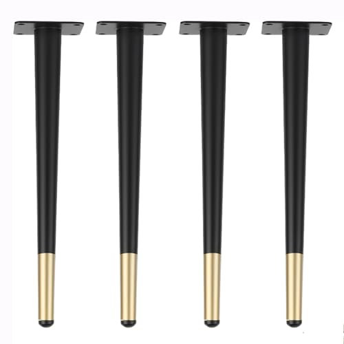 SPeesy 4 Stück Tischbeine Verstellbar Möbelfüße Konisch Sofa Stützfüße Schrankfüsse Metall Füße Beine für Couchtisch Fernsehschrank Bett Nachttisch,mit Schrauben (Schwarz+Gold,45cm)