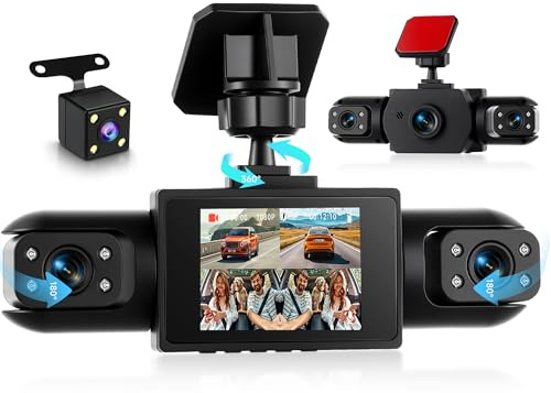 Rimoody Bilkamera med 4 kanaler 360 grader, med 4 kameror FHD 1080P fram och bak vänster höger, 2 tum 1080P bilkamera med IR-mörkerseende/Loop video/24H parkeringshjälp