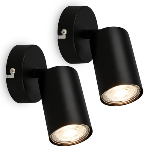 BRILONER - Set di 2 applique da parete per interni, attacco GU10, max. 9 W, applique camera da letto, interno, lampada parete, camera da letto, 8 x 15,5 cm, nero