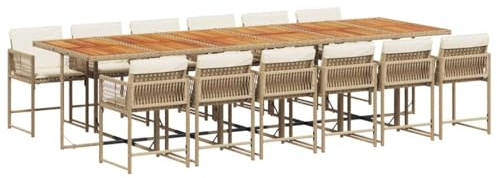 Hommdiy Garten Essgruppe,Gartenmöbel Set,Gartentisch mit 12 Stühlen Set,Essgruppe mit 12 Stühlen,Garten Sitzgruppe,Gartengarnitur Set Beige und Creme Holz 13-TLG.