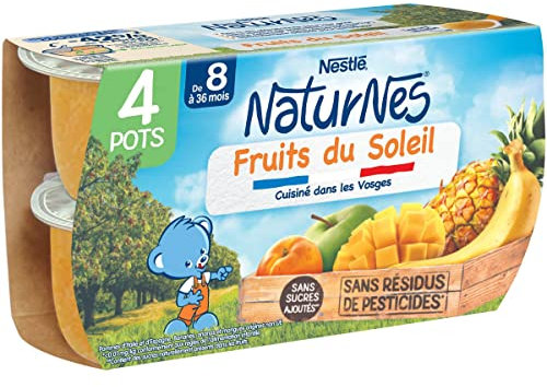 Nestlé Naturnes - Purée de Fruits Bébé - Fruits du Soleil - dès 8 Mois - 4X130g