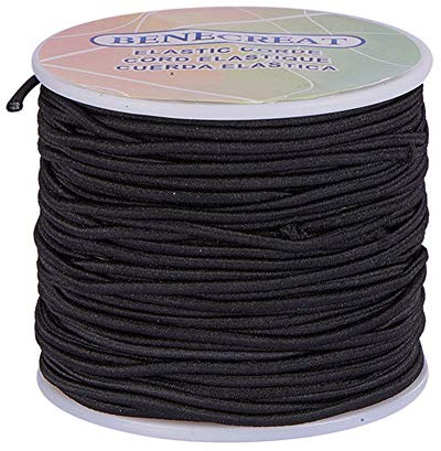BENECREAT 2mm 50m elastische Schnur, Schmuckherstellung Perlenschnur, Stretchfaden Draht Stoff Crafting String Seil Bungee Cord für DIY Handwerk Armbänder Halsketten, Schwarz
