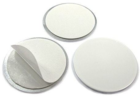Metallscheiben selbstklebend aus Stahl (DC01) - WEIß - Ø 50mm x 2,5mm - Metallplättchen rund ohne Loch mit Doppelklebeband - Gegenstück/Haftgrund für Magnete (ferromagnetisch), Menge:10 Stück