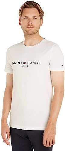 Tommy Hilfiger Uomo T-Shirt Maniche Corte Core Tommy Logo Scollo Rotondo, Bianco (Snow White), XL