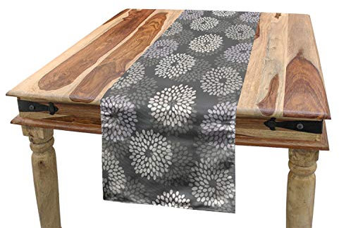 ABAKUHAUS Blumen Tischläufer, Abstrakte Dahlie-Blumen, Esszimmer Küche Rechteckiger Dekorativer Tischläufer, 40 x 225 cm, Kokosnuss Grau